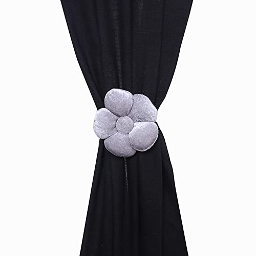 Image of Kuber Industries Velvet Flower Curtain Tassel | Tieback for Home Decorative | 2 Pieces Drape Tie Back for Home | Office | Gray