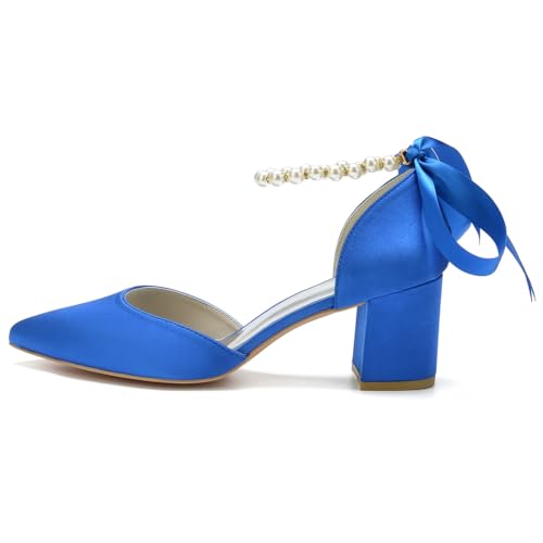Women's Pointed Toe Pearl Wedding Shoes for Bride Low Heels Satin Heels with Bow Bridal Shoes Chunky Block Heels Comfortable Dance Shoes Pumps3