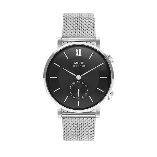 Image of Muse Grandeur Milanese Edition Hybrid Smartwatch for Men & Women with Bluetooth Connectivity, Step Counter, Sleep Monitoring, 5ATM Water Resistant (40MM, Shiny Silver Black)