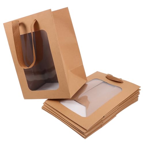 Gogogmee 12pcs Kraft Paper Bags with Handles and Window Small
