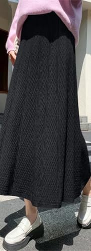 Women Winter Casual Knit Skirt High Waist Pleated A-Line Flared Midi Skirt4