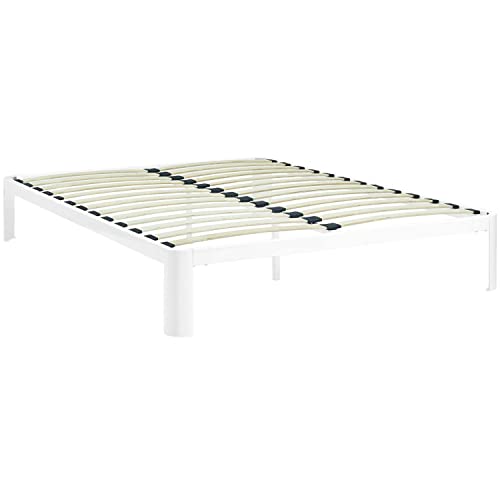 Modway Corinne Steel Modern Mattress Foundation Queen Bed Frame With Wood Slat Support In White #TOP3