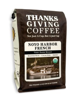 Thanksgiving Coffee "Noyo Harbor French Roast" Dark Roasted Fair Trade Organic Shade Grown Whole Bean Coffee - 12 Ounce Bag