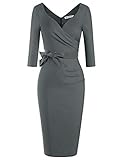 MUXXN Ladies Sexy Cut Out V Neck Half Sleeve Flower Midi Wear to Work Bodycon Dress (Gray XXL)