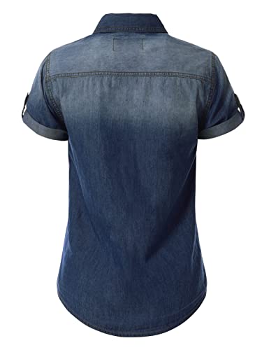 Design by Olivia Women's Cap Sleeve Button Down Denim Chambray Shirt3