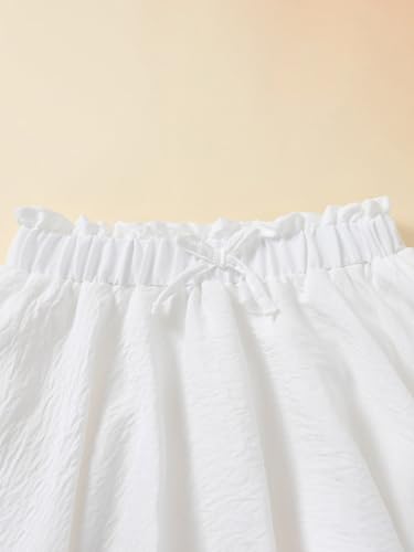 Image of Girls Skirts Cute Paperbag Bow Elastic High Waisted Bubble Ruffle Hem Puffy Mini Skirt