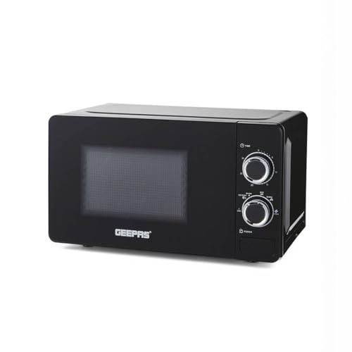 GEEPAS 700W Manual Solo Microwave Oven, 20L| Electric Oven with Auto Defrost Speedy Reheat | 5 Power Levels 2 Rotary Dials 30 Min Timer Easy Clean Standard Size of Dinner Plate | 2 Year Warranty Black