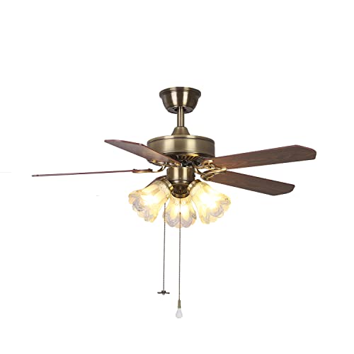 TWLITE 42 Inch Indoor Ceiling Fan with Pull-Chain and Three LED Light Bulbs Base, Traditional...