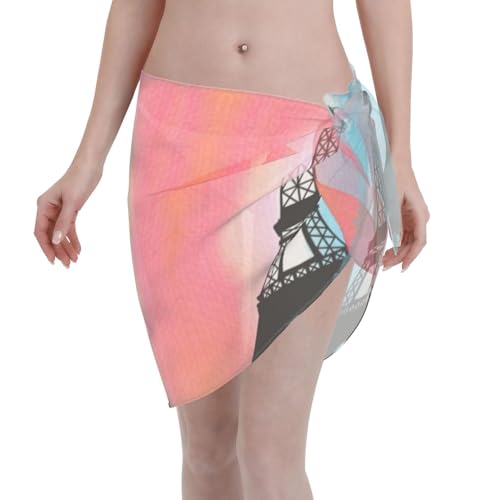 Elegante envoltura de playa con estampado de la Torre Eiffel, vestido de traje de baño, para mujer, perfecto para piscina y centro turístico, color negro, Negro, talla única