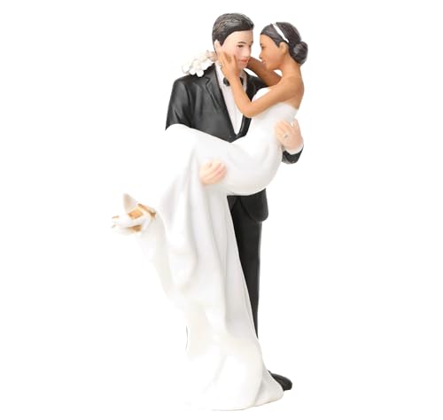 Wedding Collectibles Interracial Wedding Cake Toppers Bride and Groom | Caucasian Groom Holding African American Bride | Unique Interracial Cake Topper Figurine | Fine Porcelain | 6 Inches