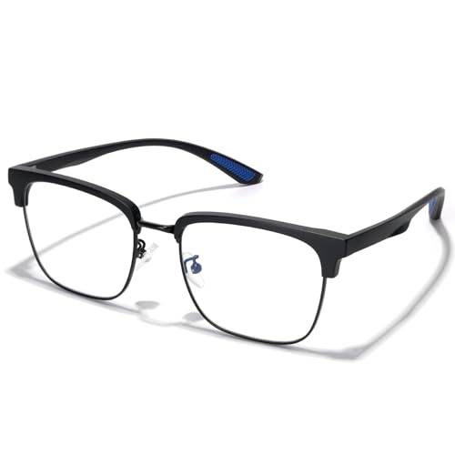 Image of ZanyLen Blue Light Glasses Men Rectangle Large Browline Computer Gaming Glasses