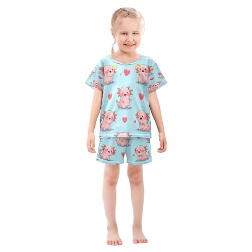 Pajama Sets Short Sleeve Cute Axolotl Love Pattern Soft Cotton Summer Sleepwear 2 Piece PJS Size 5-14T4