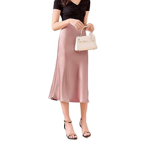 Jupe longue en satin d'acétate pour femme évasée et soyeuse