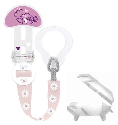 MAM Broche Chupetero, Adaptable a Todo Tipo de Chupetes, Mordedores y Juguetes, Longitud Ajustable, Incluye Cubierta de Potección para Tetina, Lavable, Rosa, Pack de 1ud
