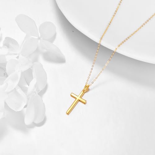 KECHO 14K Gold Cross Necklace for Women Yellow Gold Religious Simple Cross Pendant Necklace Jewelry for Her Girls Mother Daughter Wife Jesuits 5