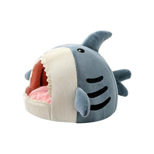 BAIRNOX 猫ハウス 暖かい ペットハウス 猫ベッド 猫用 ハウス 小型犬向け サメ型 ペットベッド 犬 ベッド 犬用 ハウス 犬猫用 ふわふわ クッション付き 滑り止め 快適 洗える 冬用 保温 寒さ対策 ぐっすり眠れる (L(50*50*36cm)