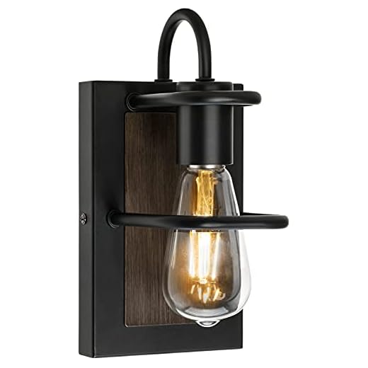 Minetom Modern Farmhouse Wall Light Fixture Wall Sconce, Bathroom Light Fixtures Wood + Matte Black Finish (E26 Base)