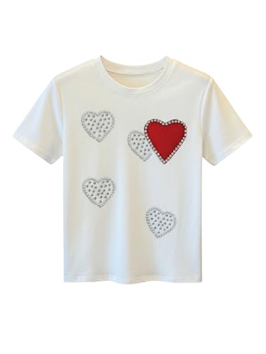 Image of RoseSeek Women's Beaded Sequin Tops Bowknot Bow T Shirt Short Sleeve Crewneck Trendy Tee Top Y2k Tops