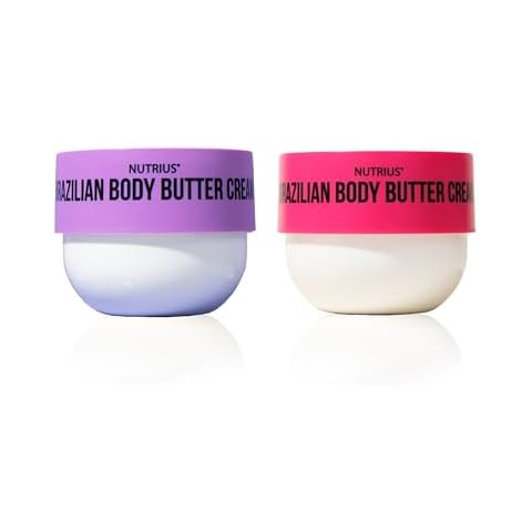 Nutrius Brazilian Body Butter Cream Berry & Botanical Bliss Twin - Ultimate Hydration, Radiant Glow Infused with Acai, Mango, Cocoa, Cupuacu, Vitamin C, Plant Collagen & Squalene - Pack - 2 x 6 OZ Jar Cover