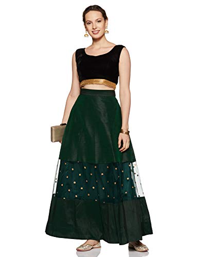 Image of studio rasa Women's Girls Dupion & Net Sequins Embroidered Panelled Skirt for Wedding Festive