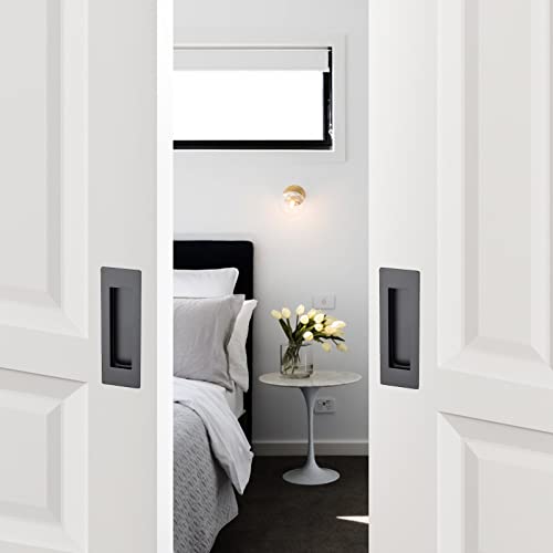 4 Pack Black Sliding Closet Door Handles Black Flush Pulls 4.72in Length Recessed Finger Pulls for Sliding Barn Door Sqaure Cabinet Pulls Stainless Steel