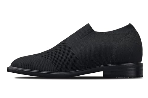 CALTO Men's Invisible Height Increasing Elevator Casual Shoes - Black/Black Sole Ultra Light-Weight Slip-on Knitted Business Dressy Casual Shoes - 2.4 Inches Taller - X1541 - Size 6 D(M) US3