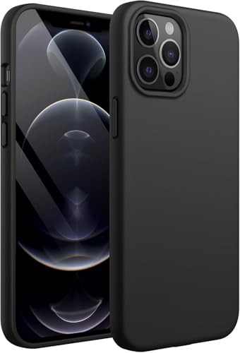 Image of DIZORO Microfiber Candy Case Compatible for iPhone 12 Pro Max 6.7 inch, Shockproof Slim Back Cover Liquid Silicone Case - Black
