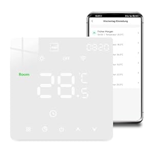 Arpokcoe WiFi Thermostat Fussbodenheizung Für Wasser Fußbodenheizung, Programmierbar Raumthermostat, Thermostate Heizung kompatibel mit Alexa, Google Home, Tuya, 230V Weiß
