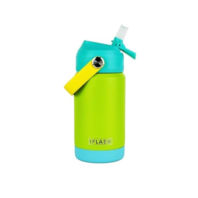 12oz Kids Water Bottle with Straw Lid | 100% Leak Proof | Insulated Stainless Steel Double Walled Thermos | BPA and Sweat free | Hot & Cold (Green)