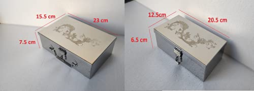 Image of Steel Storage Boxes,Cash, Pooja Peti,Organizer,Safe Locker Box 8 inch & 9 Inch, Storage Box (Steel) With Laser Print Design (Smal & Medium)