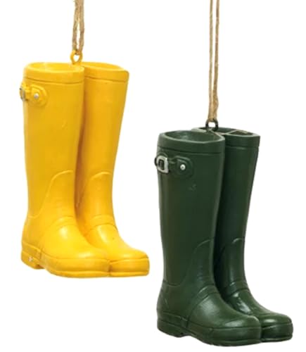 The Bridge Collection 2.5' Black and Yellow Rain Boots Ornaments - Set of 2 Miniature Work Boots Galoshes Christmas Ornaments - Rubber Shoes Gift for Gardeners