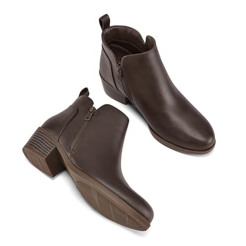 mysoft Women's Ankle Boots Low Chunky Heel Round Toe Casual Comfortable Short Booties with Side Zipper4