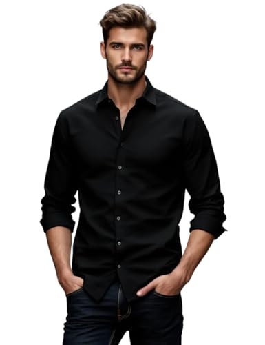 Image of Glowic Men's Plain Casual Shirt | Cotton Soft & Breathable Fabric | Full Sleeve Comfort Fit Stylish Solid Shirts for Office