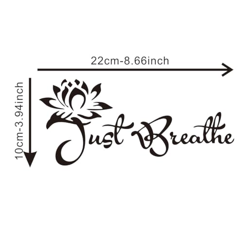 Image of Just Breathe Car Window Decal - Inspirational Lotus Flower Sticker for Vehicle Rear Window - Mindful Driving Accessory Positive Attitude Adhesive Vinyl Decal 8.66 * 3.94inch -XY94 (Black)