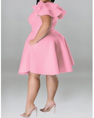 Image of Women's Plus Siz Cape Sleeve Stretchy A-Line Cocktail Party Dress Pockets