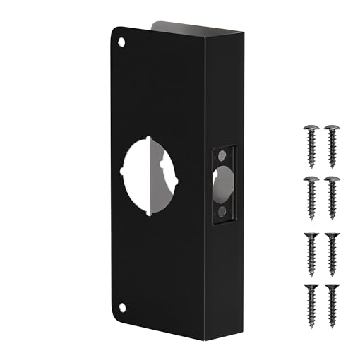 naubea Door Knob Reinforcement Plate Matte Black Fits 1-3/4 Doors 2-3/8 Backset Door Lock and Door Knob Cover Plate Deadbolt Cover Plate Reinforce and Repair Wood or Metal Doors