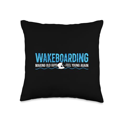 Wakeboard Designs for Wakeboarder Making Old Guys Feel Young Again Wakeboarder Throw Pillow, 16x16, Multicolor