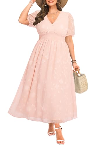 Image of Women Plus Size Summer Dress - Easter Spring Floral Wedding Guest Maxi Long Dress