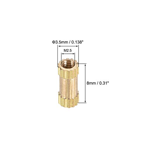 uxcell Knurled Insert Nuts, M2.5 x 8mm(L) x 3.5mm(OD) Female Thread Brass Embedment Assortment Kit, 30 Pcs - Image 2