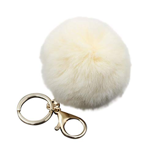 Porte-clés boule de fourrure beige pour femme avec pompon en peluche doux