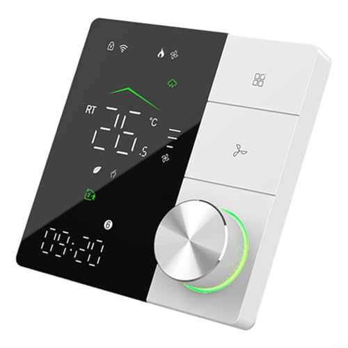 Marchfunny Termostato programable WiFi para aires acondicionados inteligentes, control preciso de temperatura de ± 1 °C, ventilador de 3 velocidades, programación semanal, panel acrílico ultrafino sin