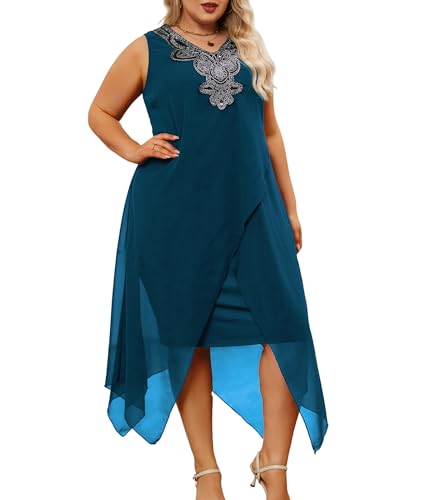 Image of OCSTRADE Womens Plus Size Chiffon Dress Loose Sleeveless Flowy Cocktail Party Midi Dresses