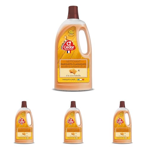O'Cedar - Nettoyant Parquets Classiques - Nourrit & Conserve L'éclat - Cire d'Abeille - Parquets Stratifiés, Vitrifiés & Cirés - Fabriqué En France - 1L (Lot de 4)