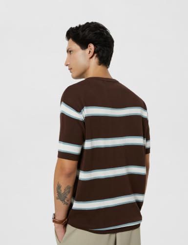 Image of Amazon Brand - Symbol Men's 100% Cotton Striped T-Shirts | Flat Knit Texture | Round Neck | Half Sleeve | Available in Plus Sizes