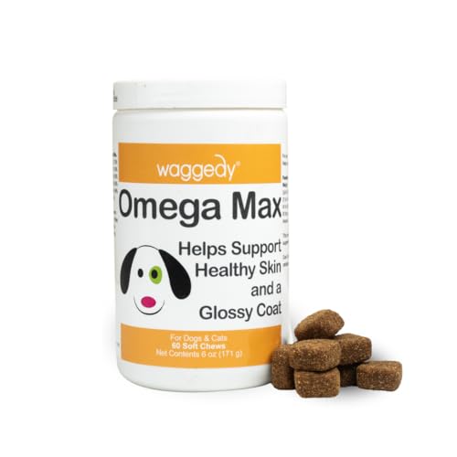 waggedy Omega Max Chews for Dogs with Salmon Oil & Flaxseed — Dog Essentials for Shiny Coats & Healthy Skin — Cat and Dog Supplements & Vitamins (60 Chews) waggedy Omega Max Chews for Dogs with Salmon Oil & Flaxseed — Dog Essentials for Shiny Coats & Healthy Skin — Cat and Dog Supplements & Vitamins (60 Chews)
