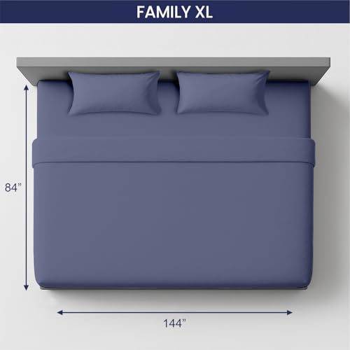 Image of SGI 144 inchx84 inch 4 Pc Family XL Sheet Set 600 TC 15 inch Deep, Mediterranean Blue