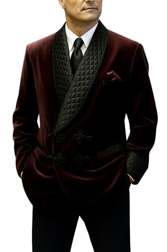 Men's Double Breasted Smoking Jackets Dinner Party Wear Smoking Jacket Burgundy Velvet Smoking Jackets