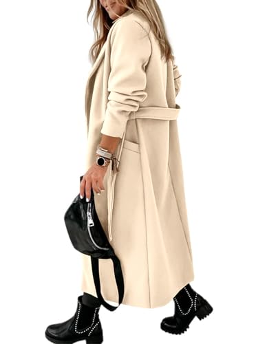 Image of Womens Classic Coat Lapel Collar Open Front Belted Long Jacket