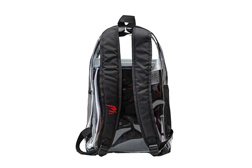 Image of Nike 3 Brand Clear Backpack - Black - One Size (23L) | See through school bookbag for boys, girls, men, women. Zip main compartment, side mesh bottle pocket, padded shoulder straps