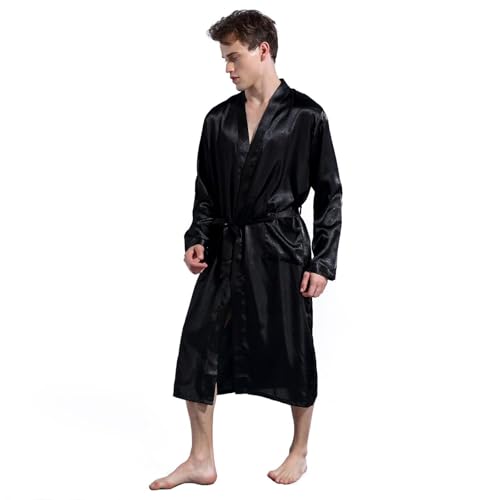 Men's Long Sleeve Robe 2 Pack Halloween Satin Bathrobe Soft Summer Silky Comfy Lightweight Valentines Day2